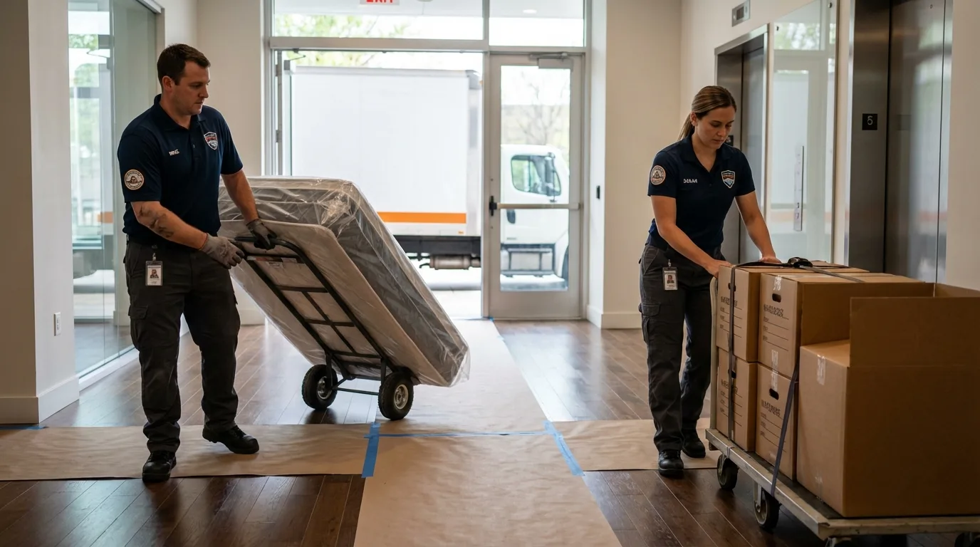 Professional apartment movers loading elevator in Archer City, TX