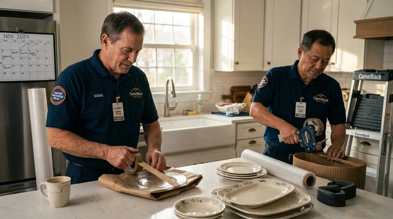 Professional crew packing kitchen dishware in Archer City, TX